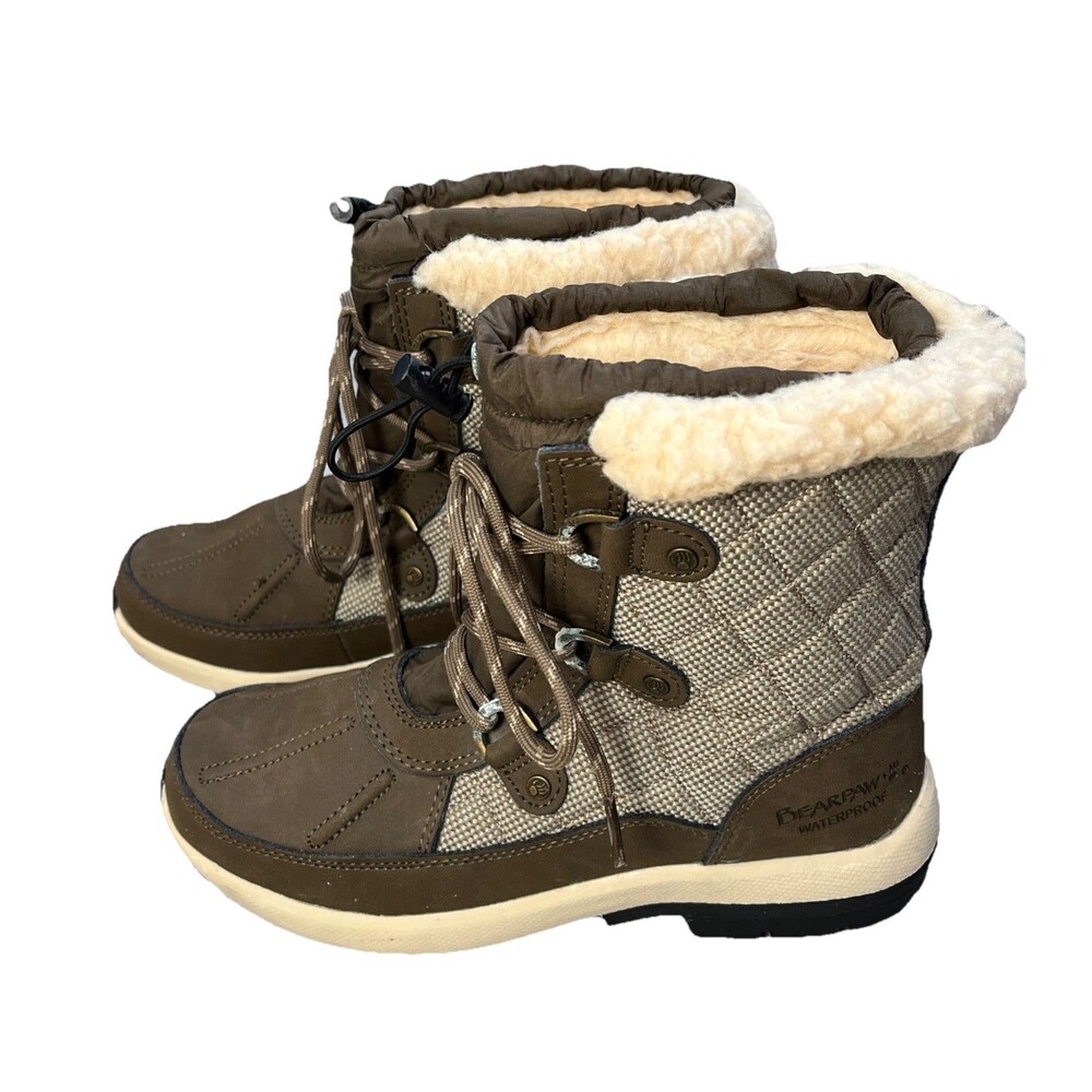 Bearpaw Bethany Women’s 7 Waterproof Brown/Tan Quilted Sherpa Winter Snow Boots